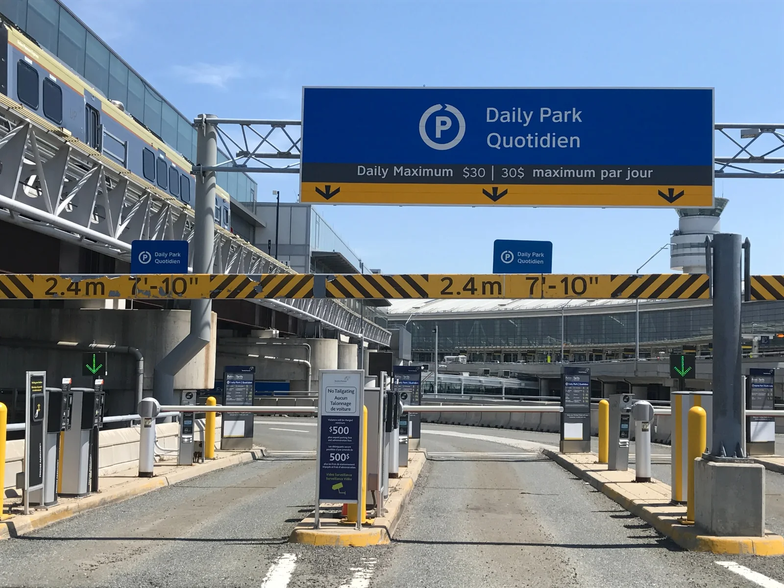 Toronto Pearson Airport Daily Park entrance and Terminal Link train